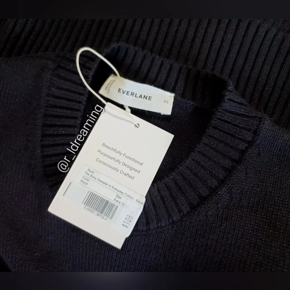NWT Everlane The Boxy Sweater in Everyday Cotton Size XS In Black - Picture 4 of 11